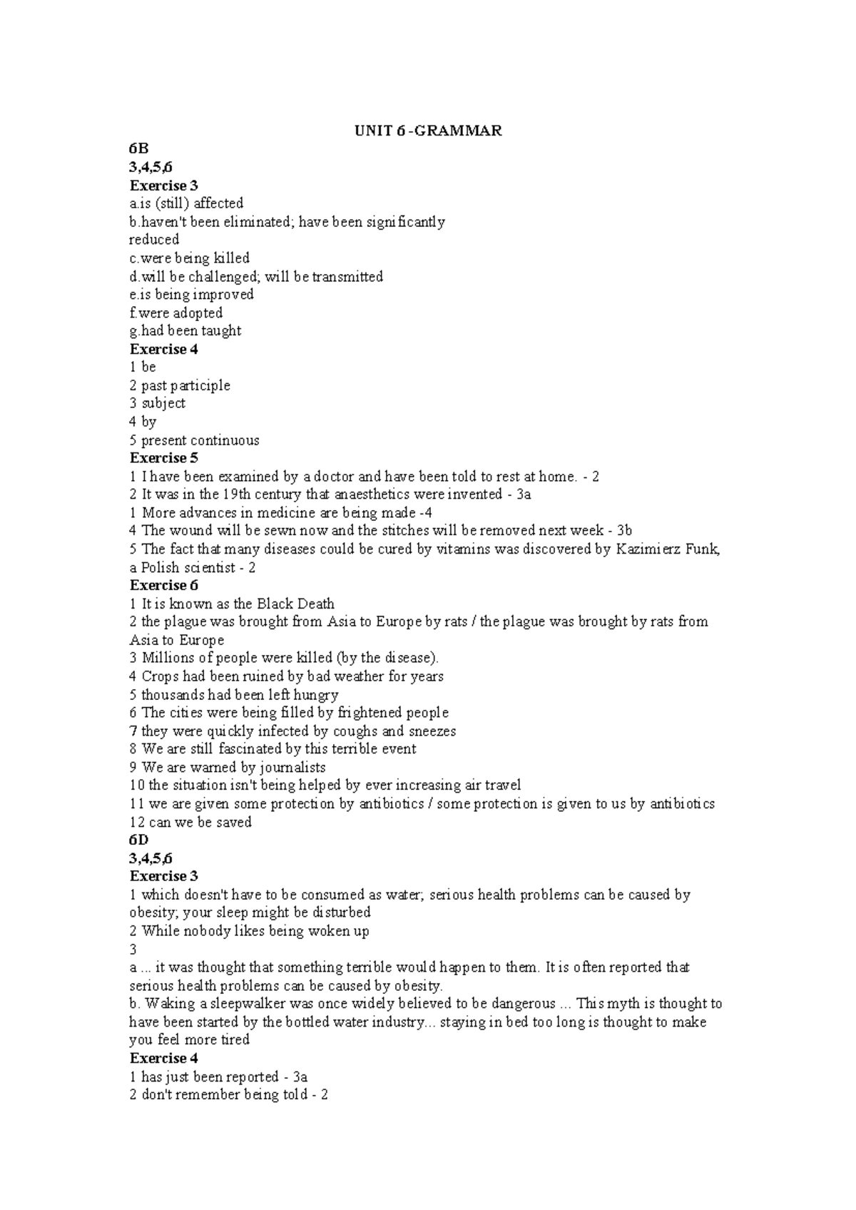 UNIT 6 - Grammar Exercises and Key Concepts - Studocu