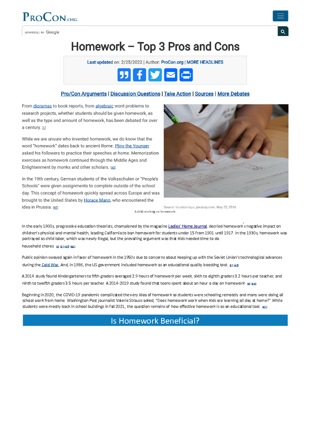 Homework Pros and Cons - Should Homework Be Banned word - A child ...
