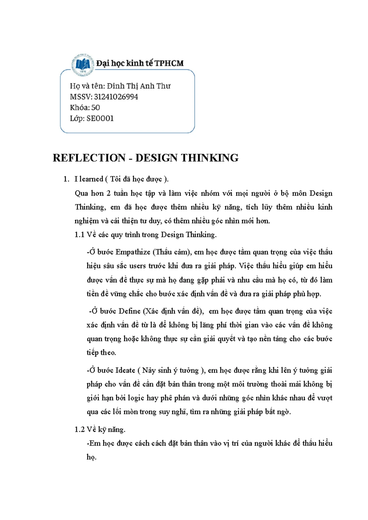 [DT] Reflection on Design Thinking: Insights from Weeks 4 to 6 - Studocu