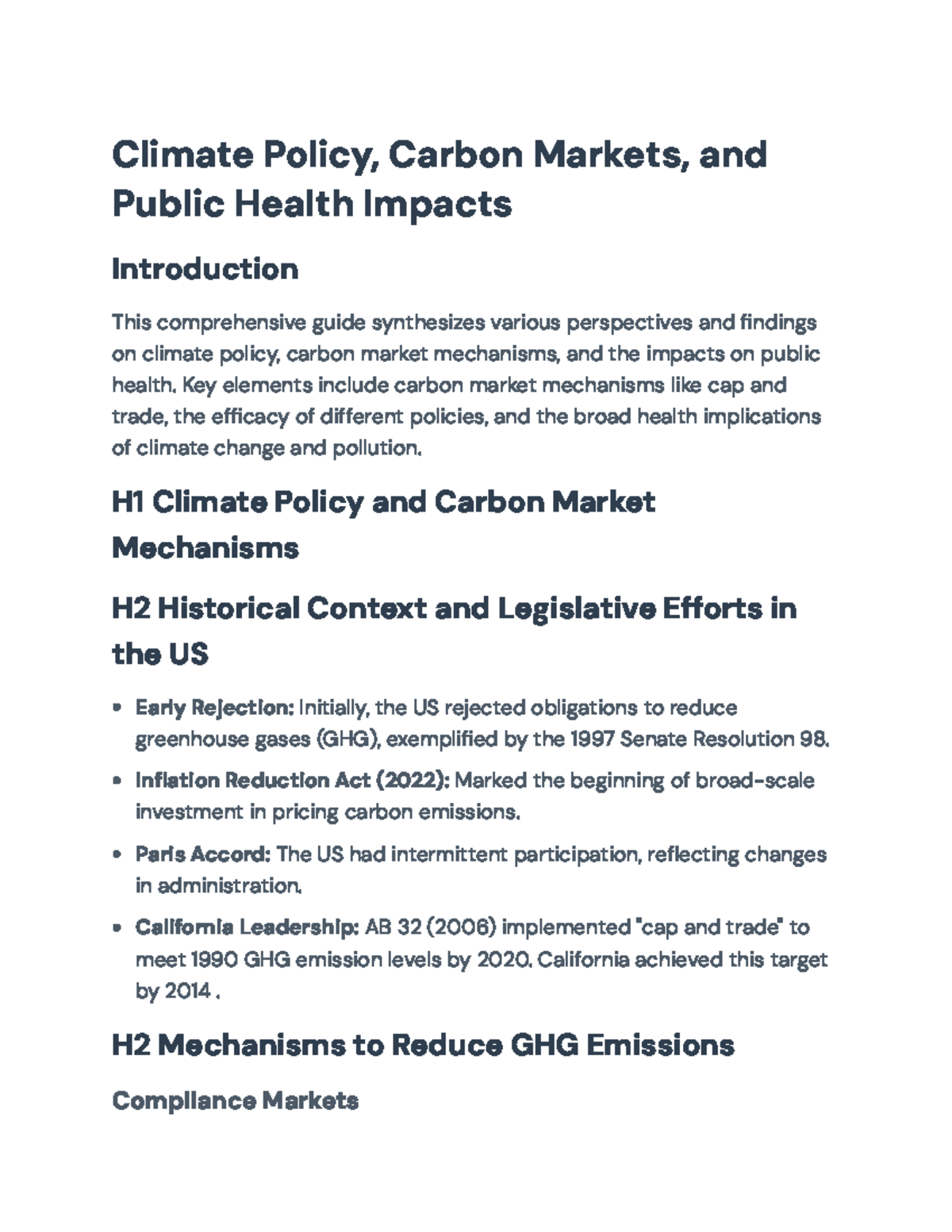 Climate Policy, Carbon Markets, and Public Health Impacts Overview ...