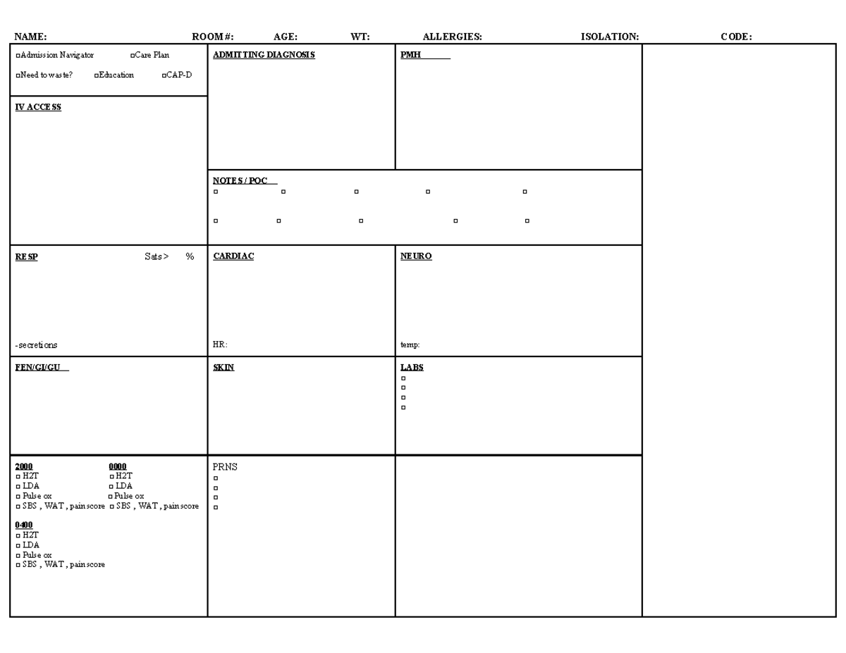 Report Sheet - Nursing Care Plan & Daily Documentation (NUR 101) - Studocu