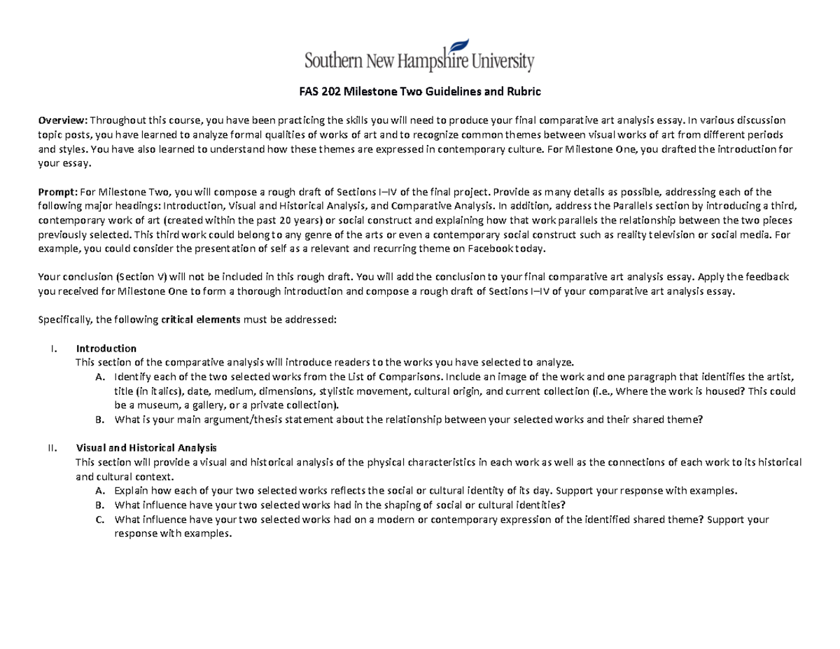 FAS 202 Milestone Two: Comparative Art Analysis Guidelines & Rubric ...