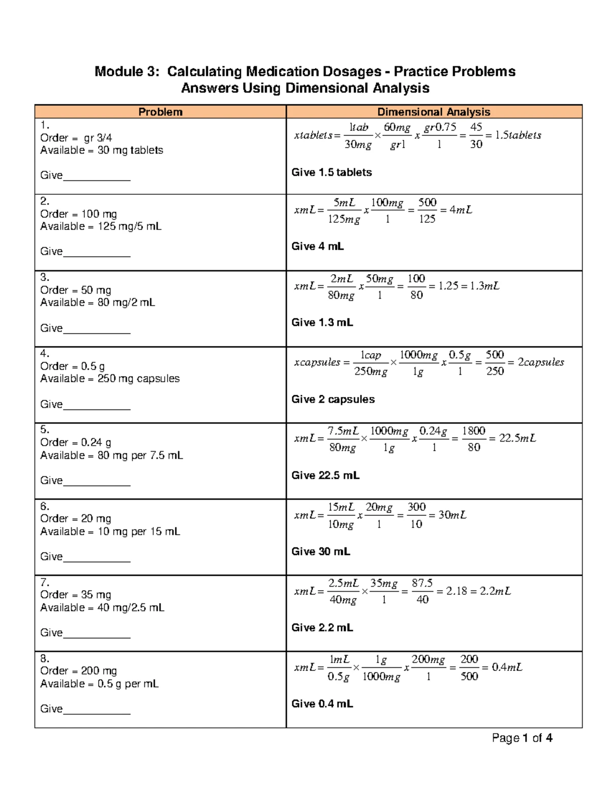 Reading Labels Practice Problems with Answers - Reading Medication ...