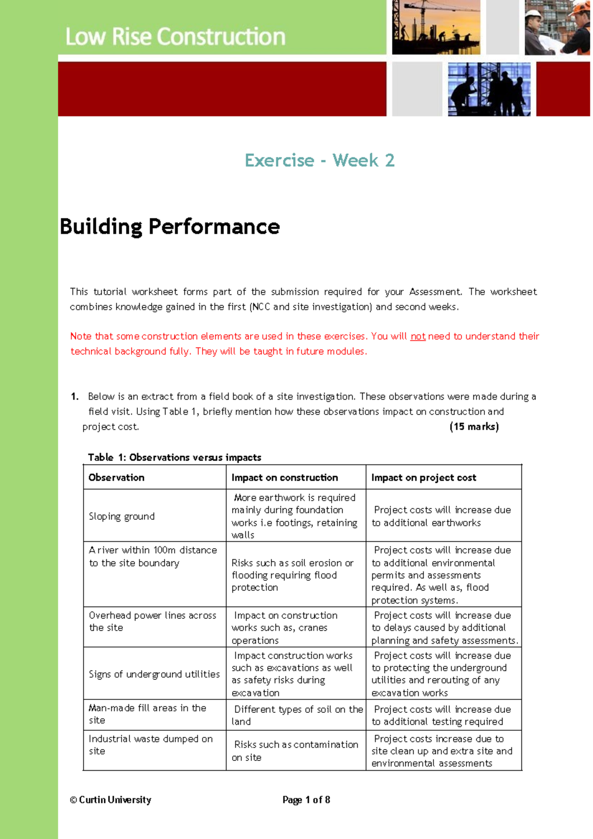 CME101 Exercise Week 2: Building Performance Assessment and Analysis ...