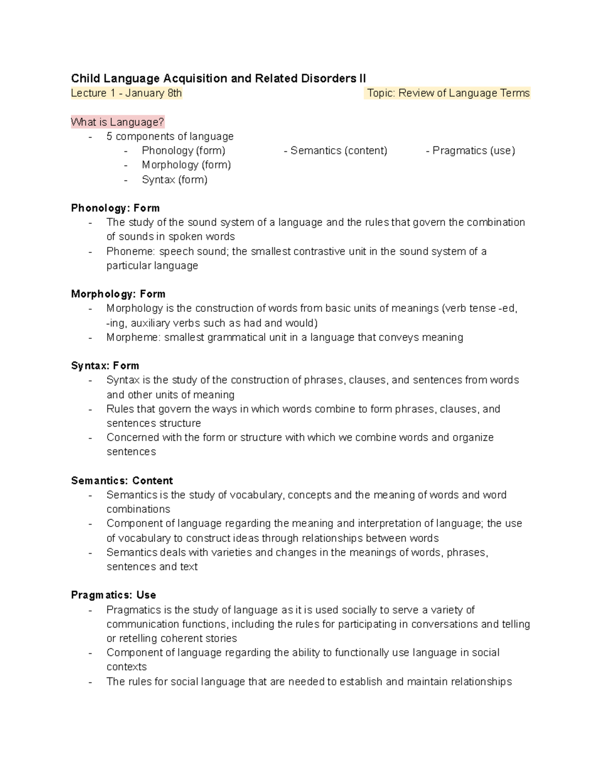 Lecture 1: Understanding Language Components in Child Language ...