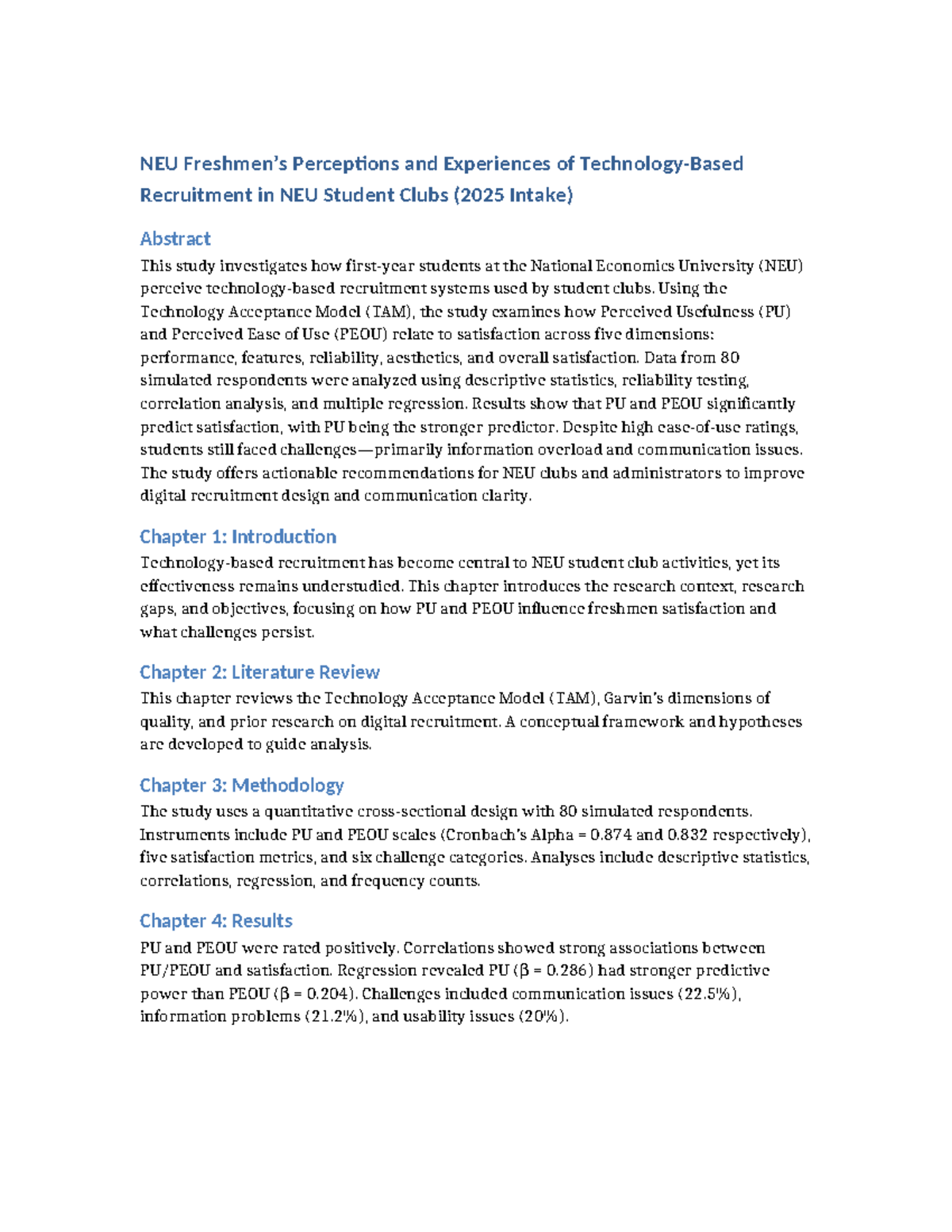 NEU TBR Research Report: Recruitment Perceptions in Student Clubs - Studocu