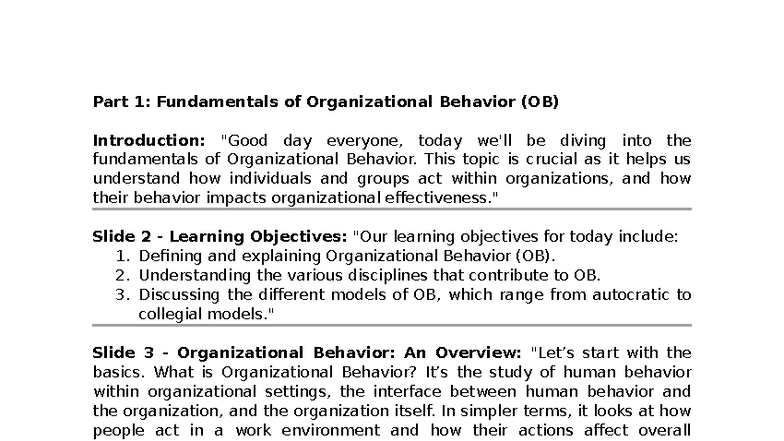 Part 1: Fundamentals of Organizational Behavior (OB) Overview - Studocu