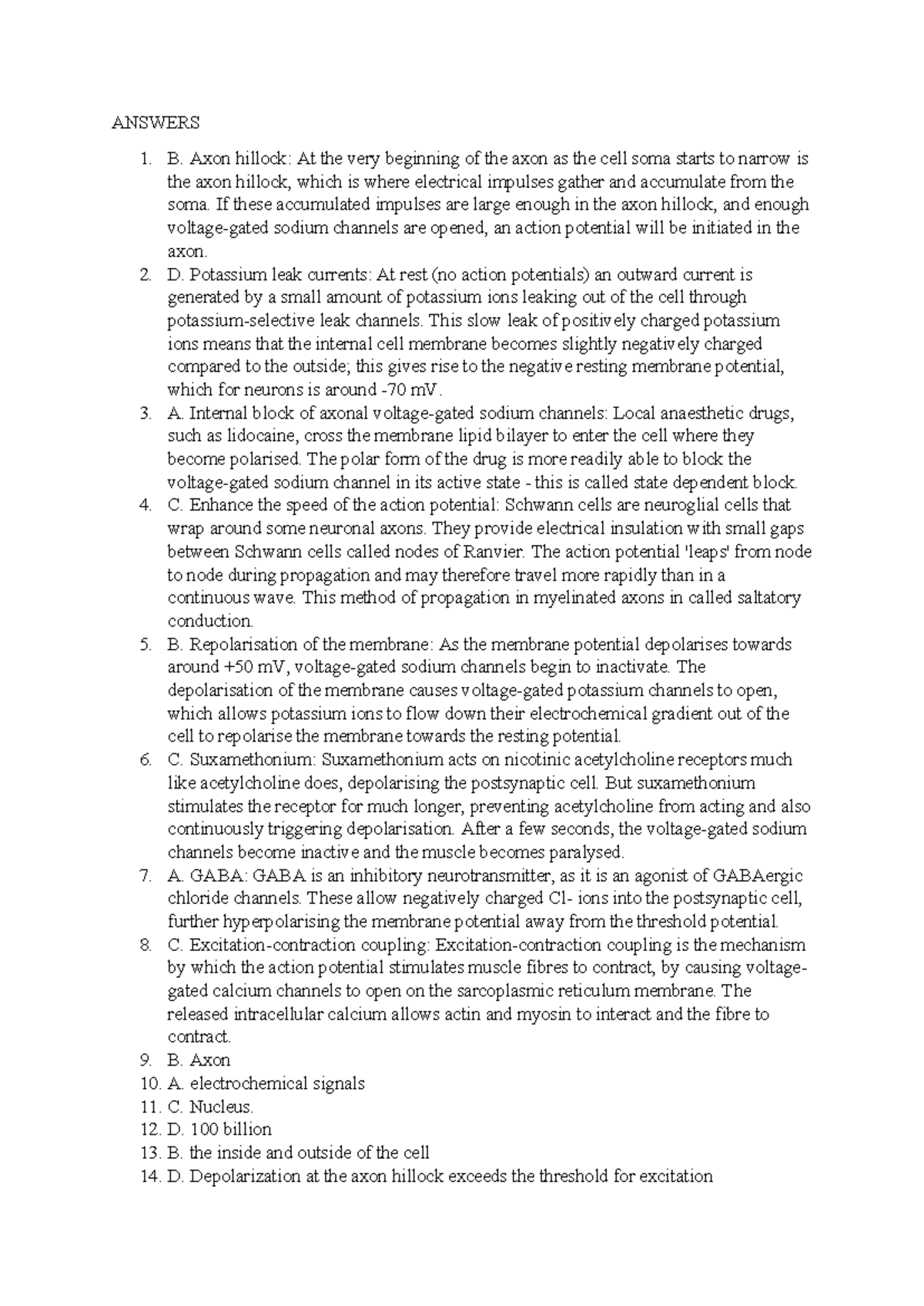Nerve Physiology Detailed Answers - ANSWERS B. Axon hillock: At the ...