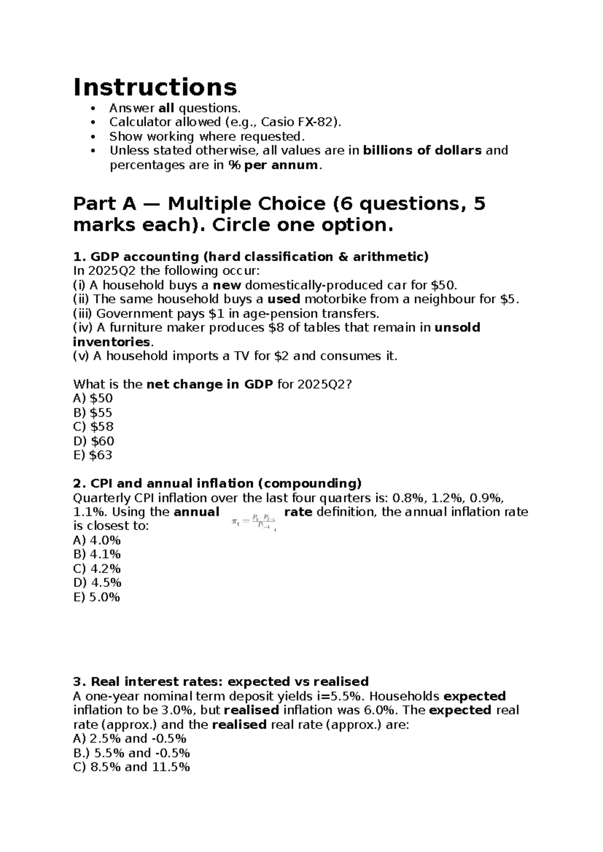 Macro Midterm Practice Exam Instructions and Questions - Document Preview