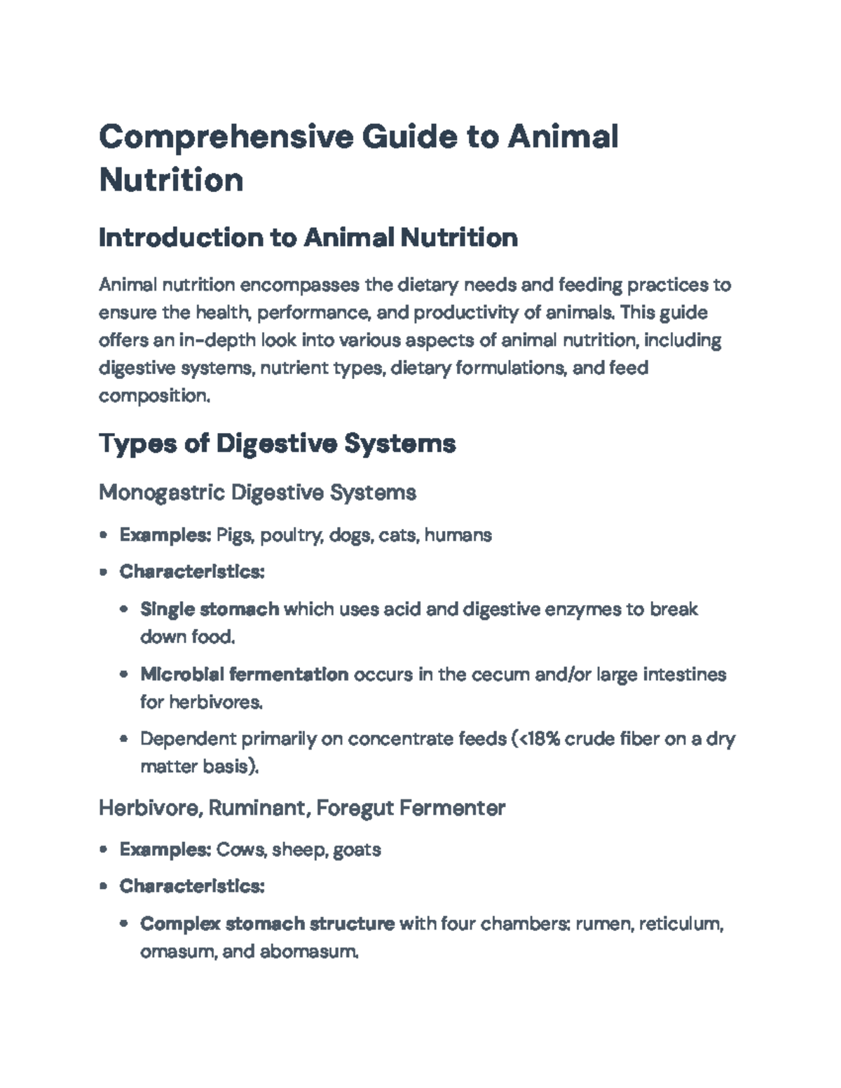 Comprehensive Guide to Animal Nutrition (Course Code: ANM 101 ...