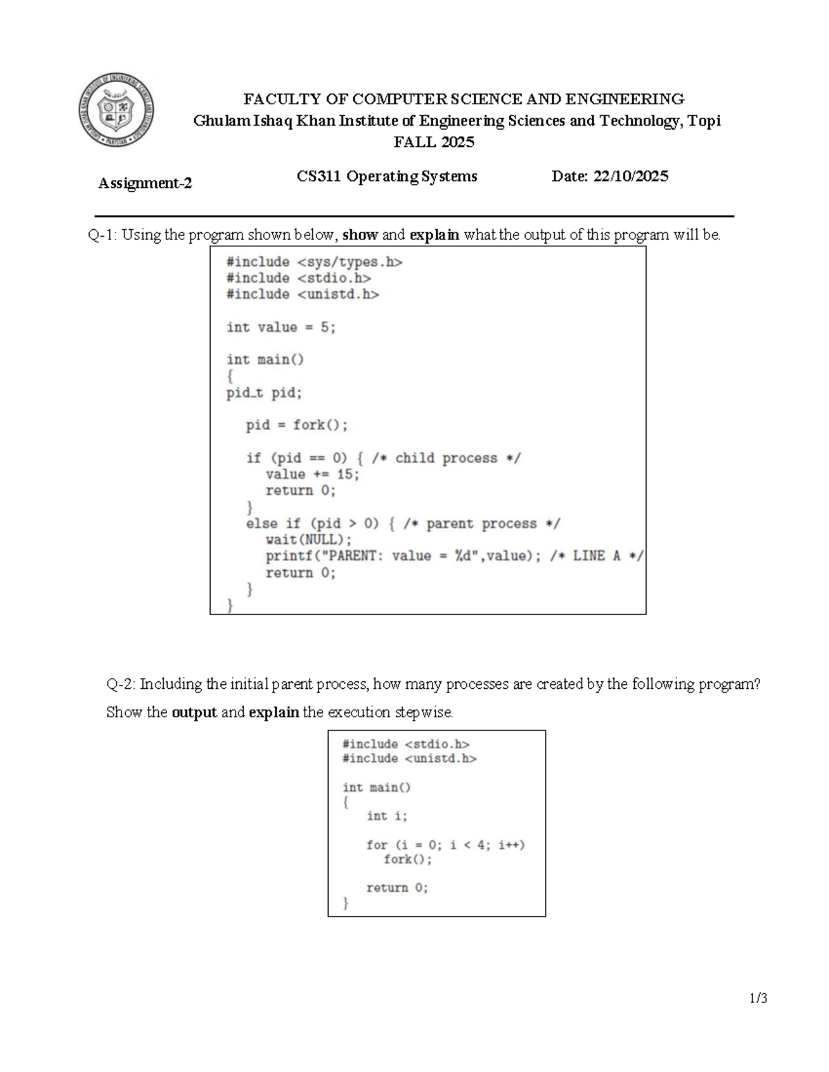 CS311 Assignment 2: Understanding Process Creation & Exec Functions ...