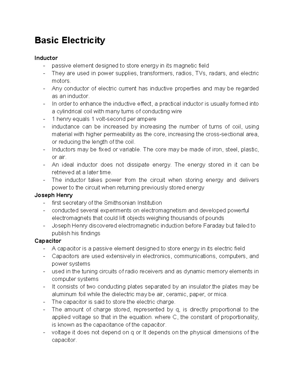 Basic Electrical Engineering Notes - Basic Electricity Inductor passive ...