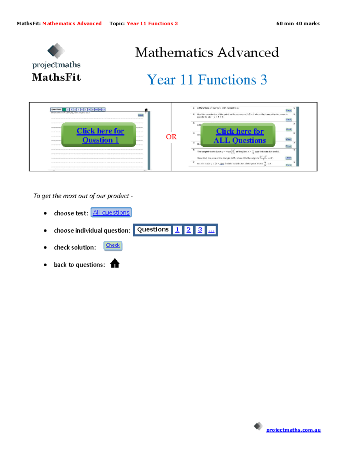 Year 11 Functions 3 - MA: Advanced Mathematics Test Solutions - Studocu