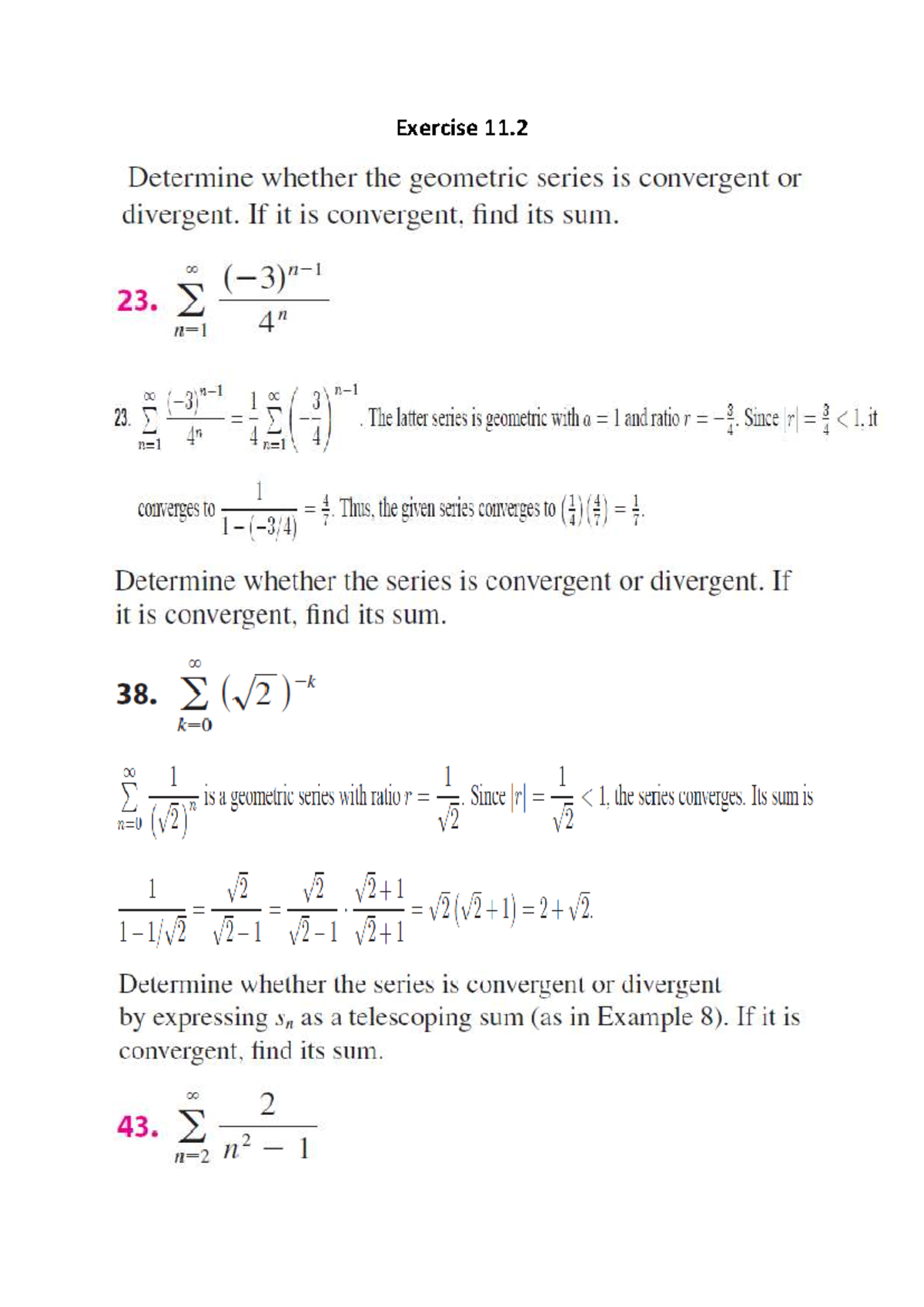 11.2 - Geometric Series Convergence & Sum Analysis Tutorial - Studocu