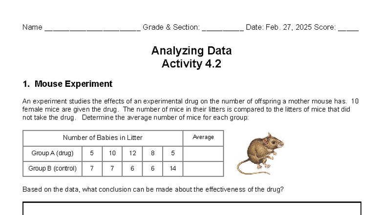 Analyzing Data from Mouse and Cow Experiments: Activity IV Report - Studocu