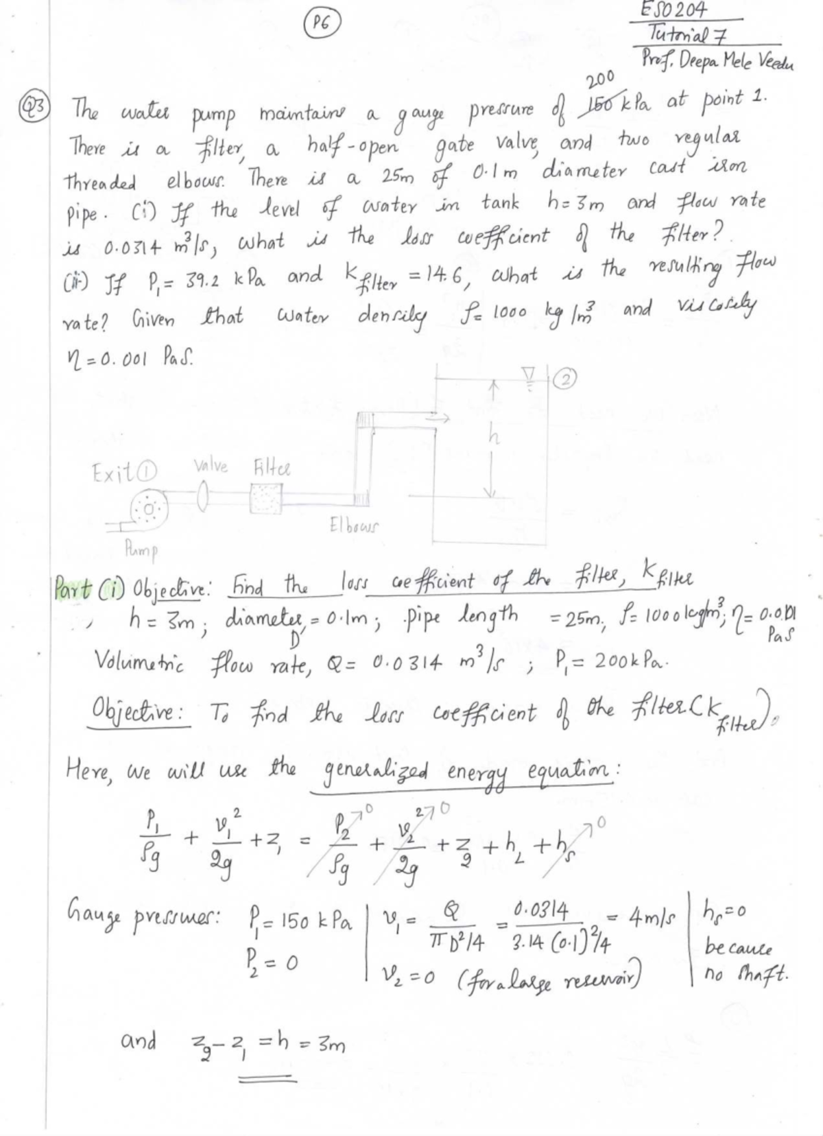 ESO204 Tutorial 7: Fluid Dynamics and Pipe Flow Analysis - Studocu