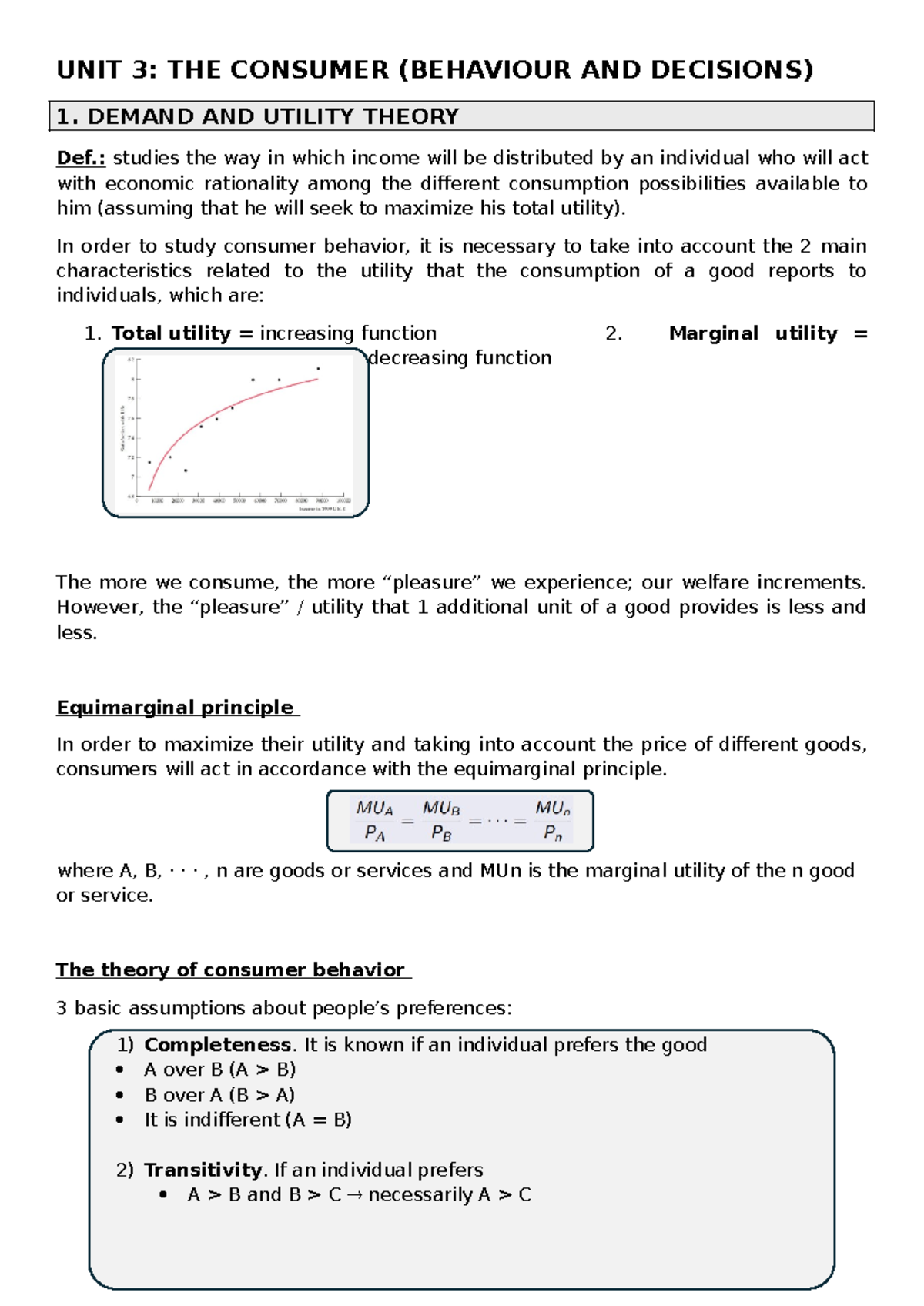 Economic Principles Notes: Unit 3 - Consumer Behavior & Decisions - Studocu