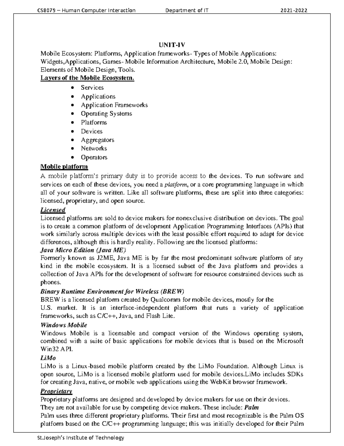 Mobile Human-Computer Interaction (HCI) - Unit IV Overview - Studocu