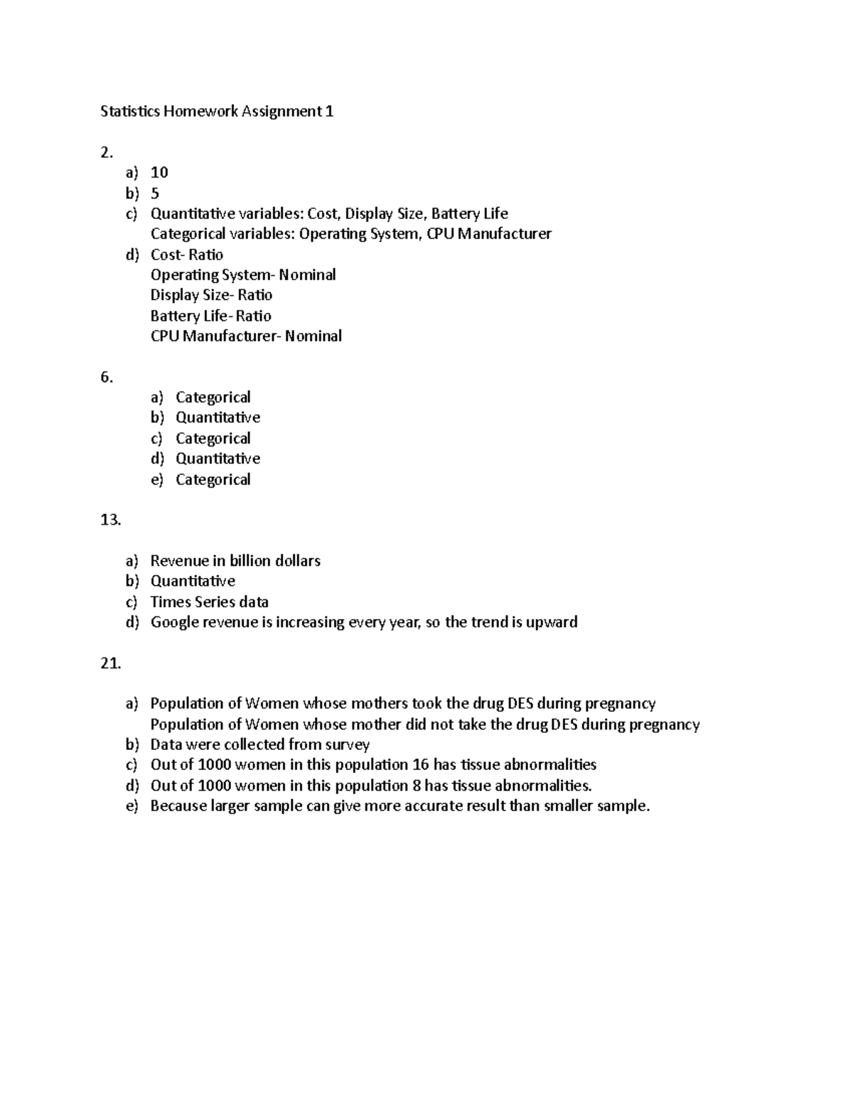 Stat HW 1 - Business Stats Assignment on Variables and Data Types - Studocu