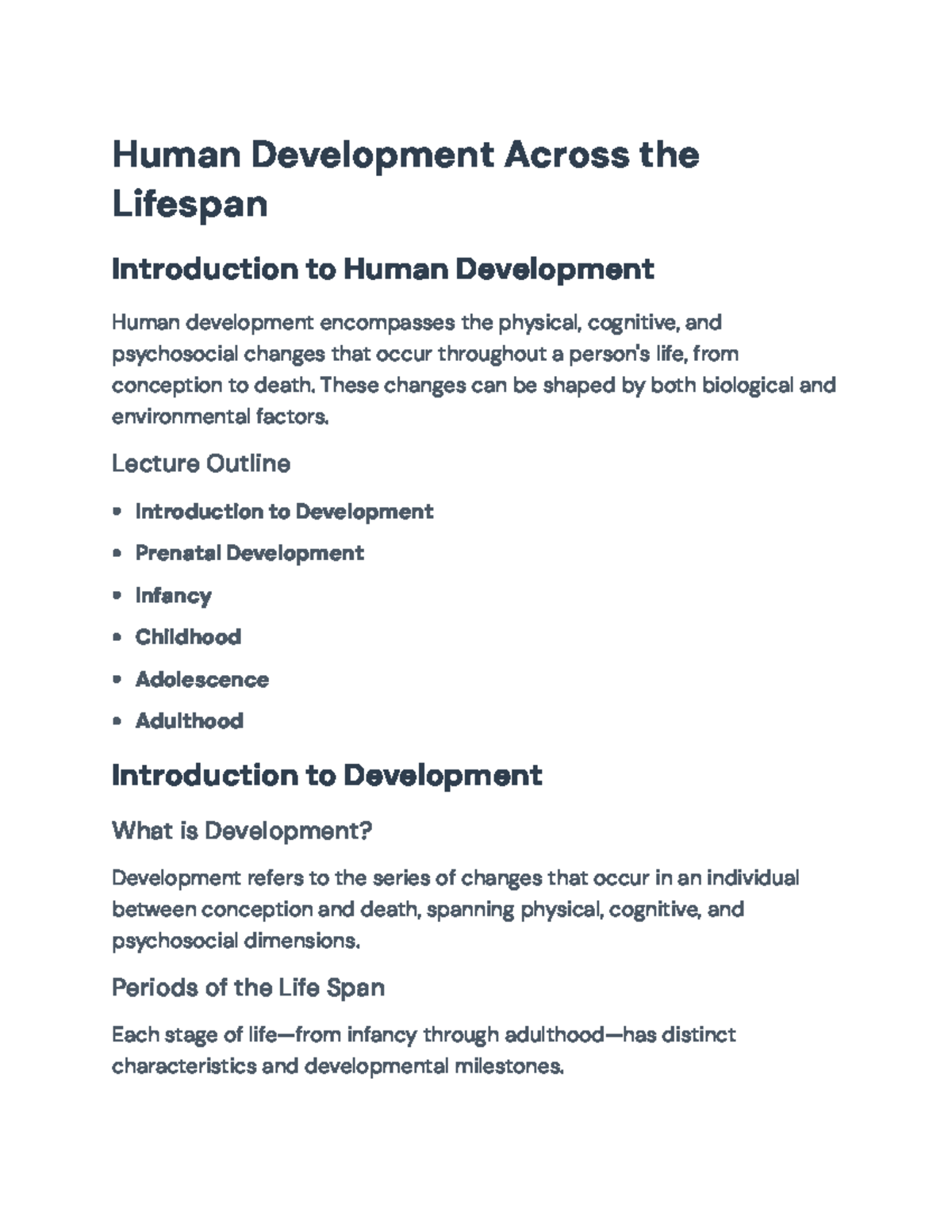 Comprehensive Lecture Notes on Human Development (PSY 101) - Studocu