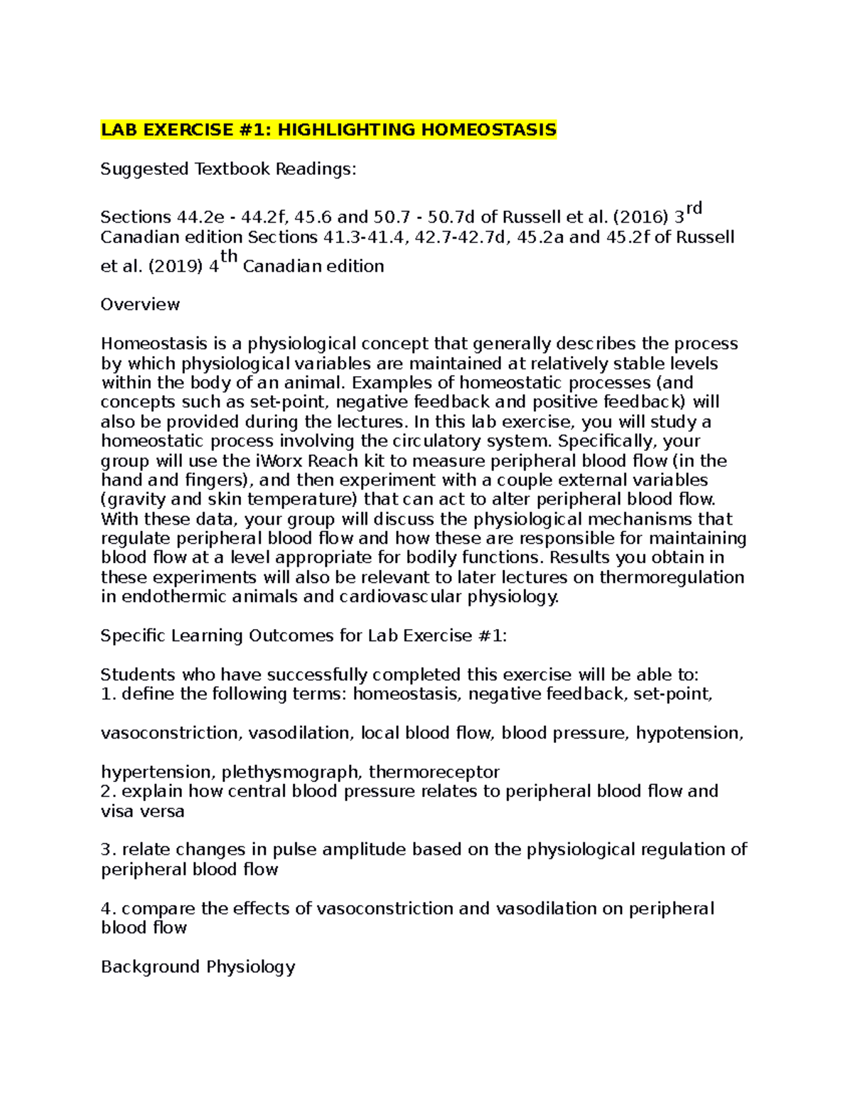 BIOL 224: Lab 224 Midterm Notes on Homeostasis & Neural Integration ...