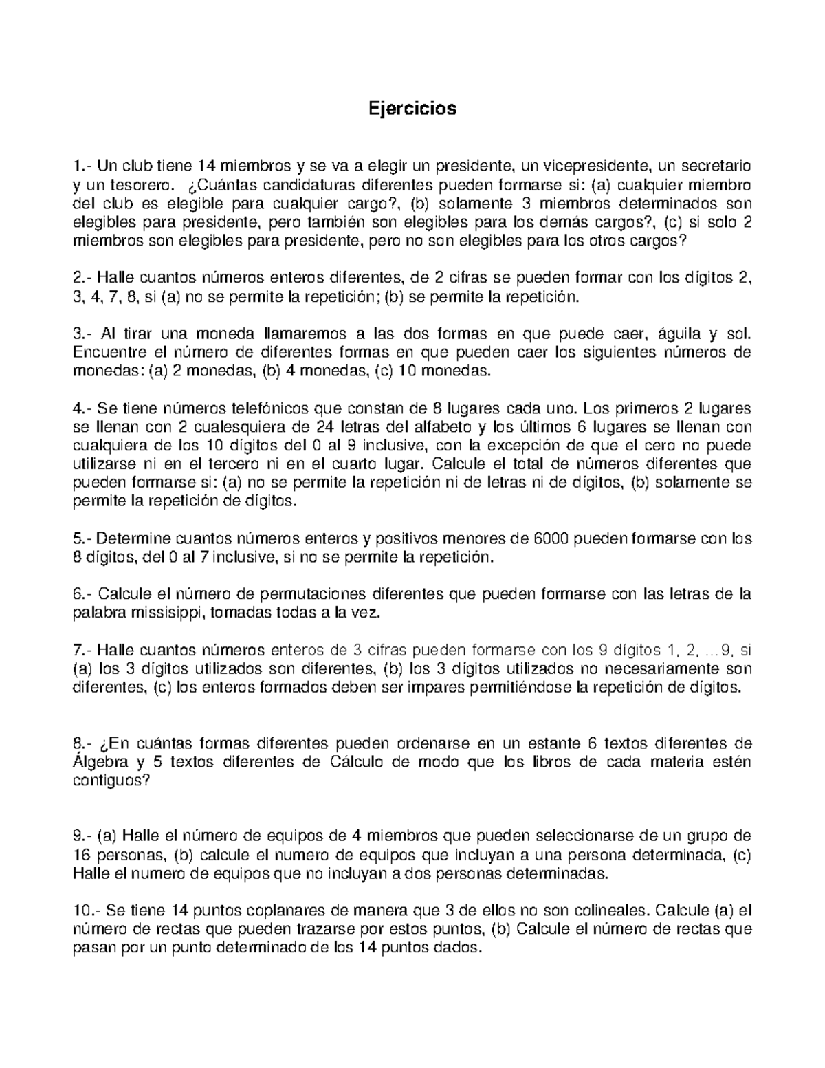 Ejercicios de Permutaciones y Combinaciones en Matemáticas 101 - Studocu