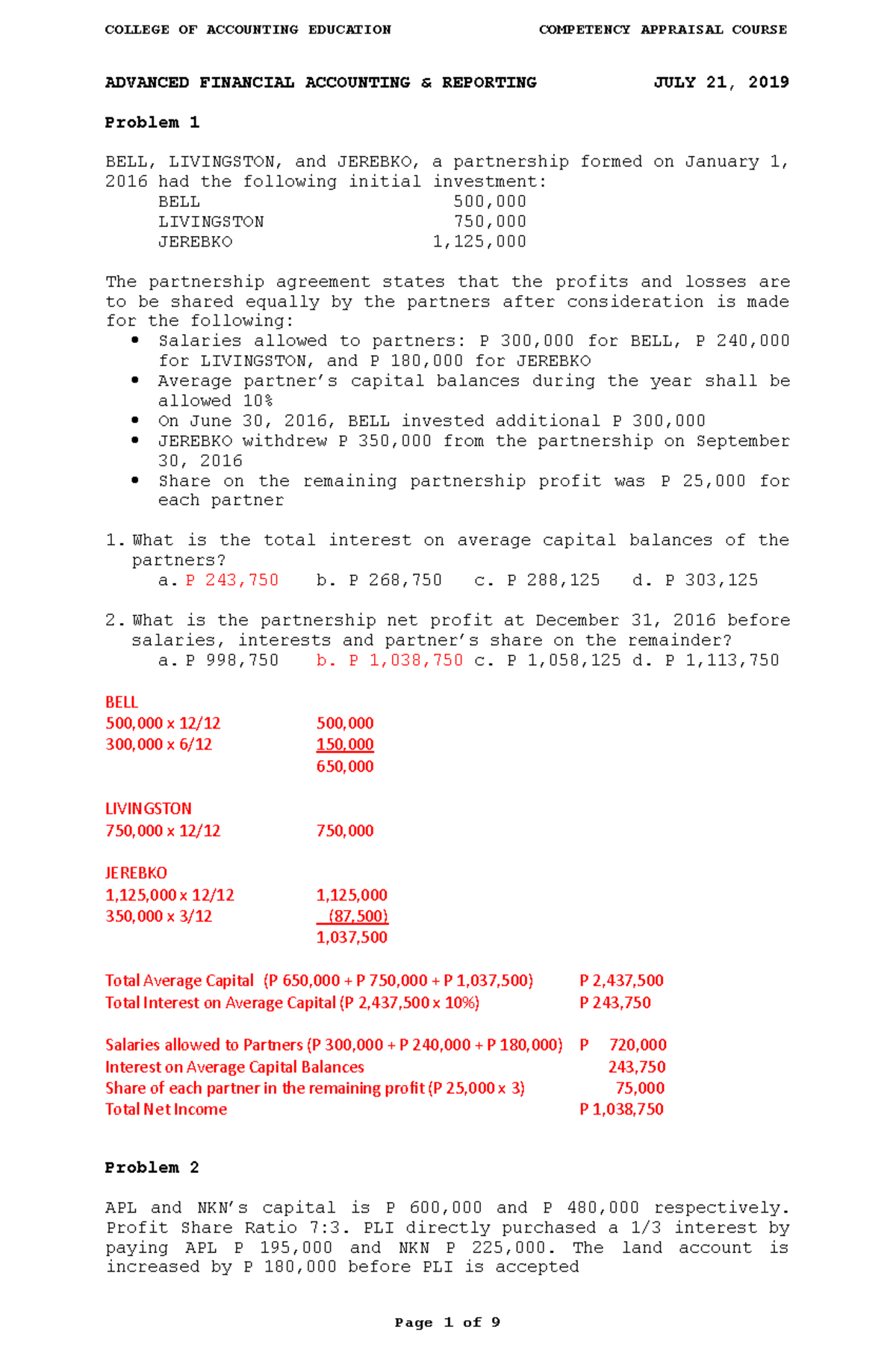 Advanced Financial Accounting & Reporting Problems - 430791829 - Studocu