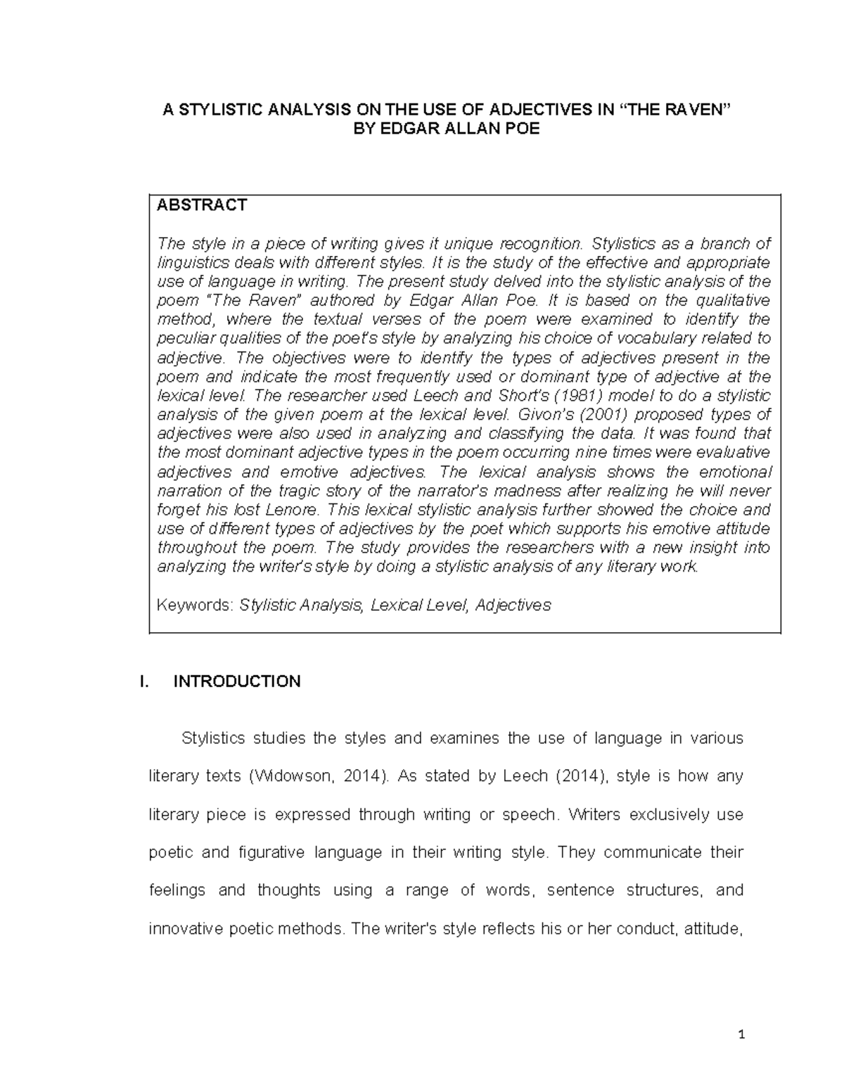 Stylistic Analysis of Adjectives in 