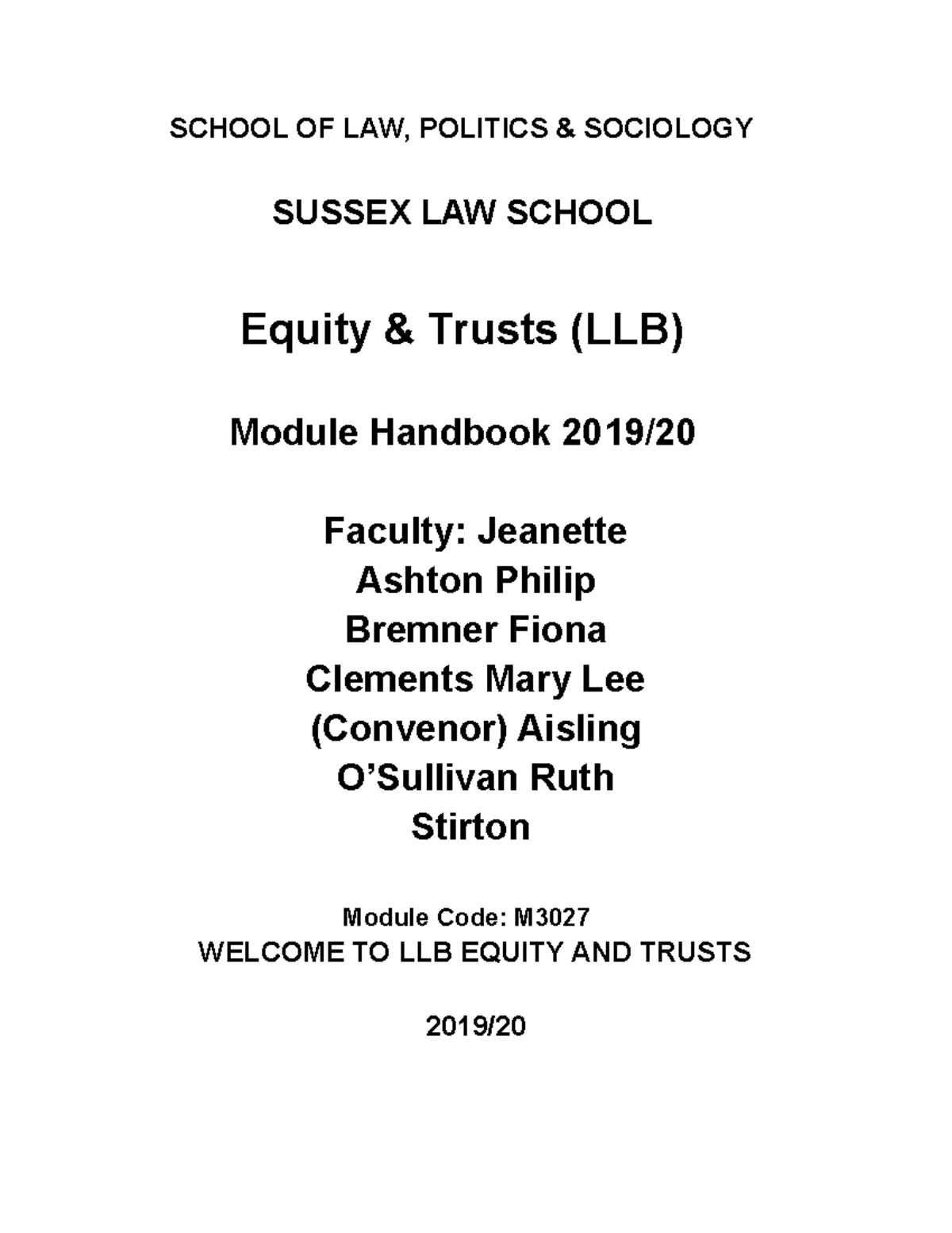 Equity & Trusts LLB Module Handbook 2019/20: Course Overview & Details ...