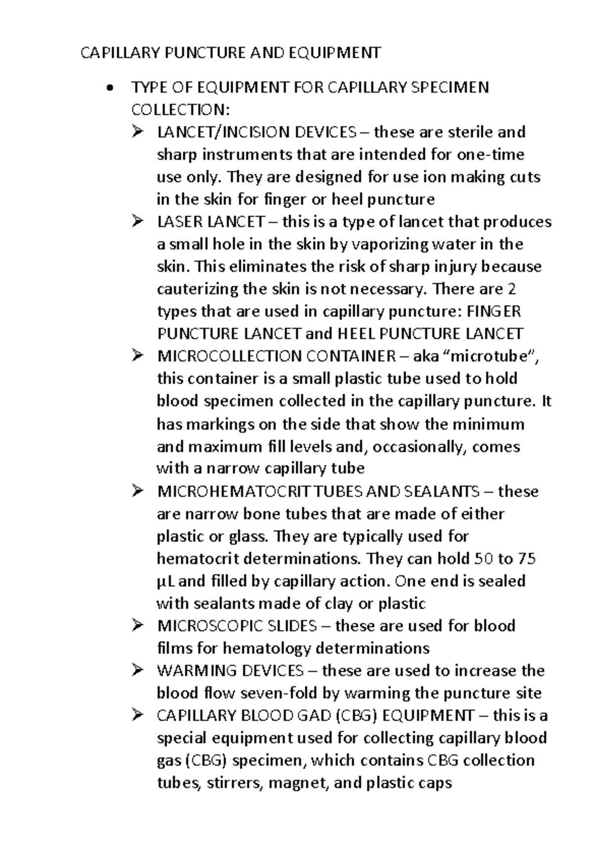 Capillary Puncture AND Equipment - CAPILLARY PUNCTURE AND EQUIPMENT ...