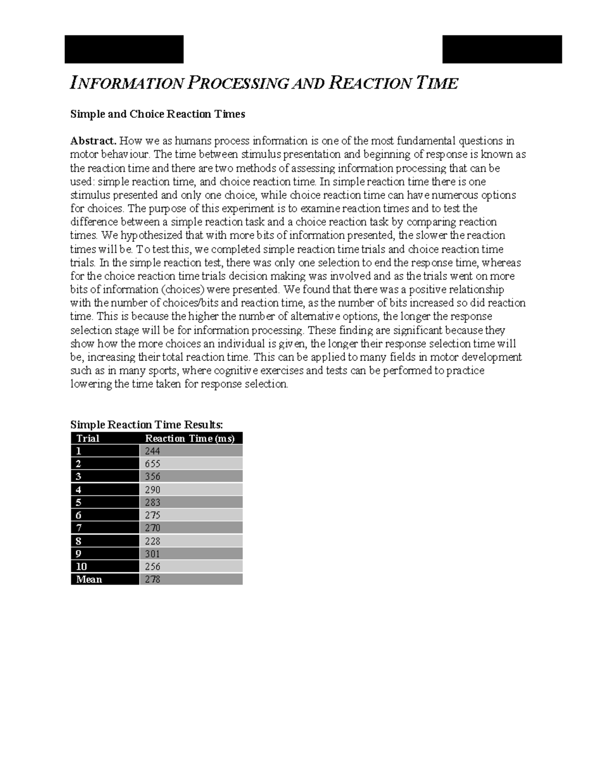 Lab 2 Reaction Time - Alyia Tkacz 20221398 Katrina Lenart 20221372 ...