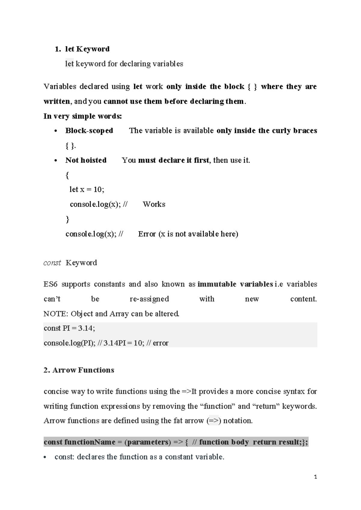 ES6 Features in JavaScript: Key Concepts and Examples - Studocu