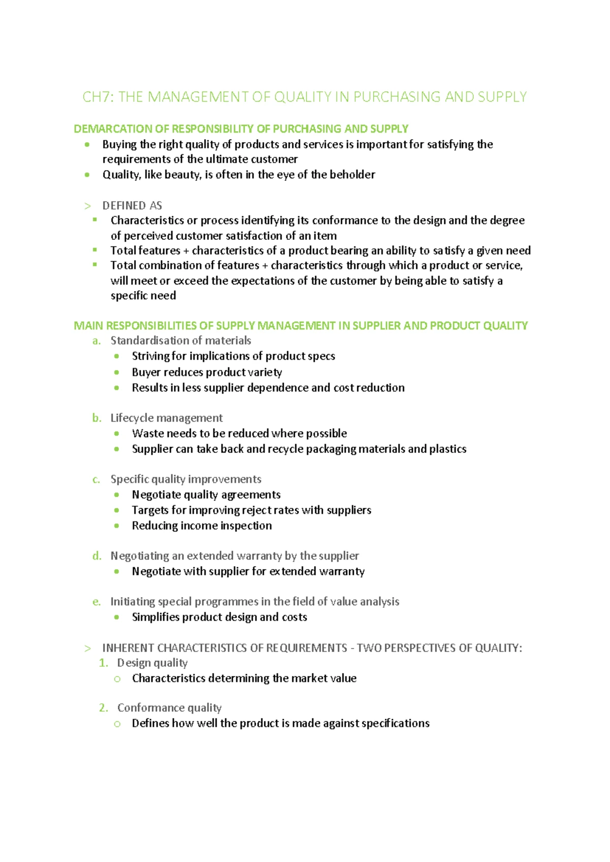 OBS 216 chapter 3 - notes - Chapter 3 The Purchasing Supply process ...
