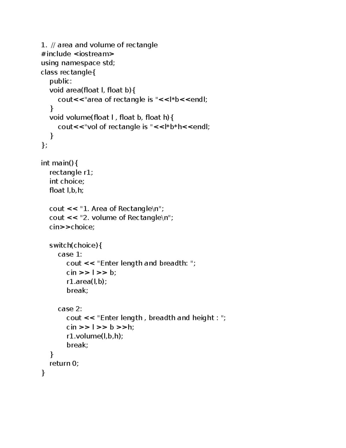 Area and Volume Calculations in C++ - Group E - Studocu