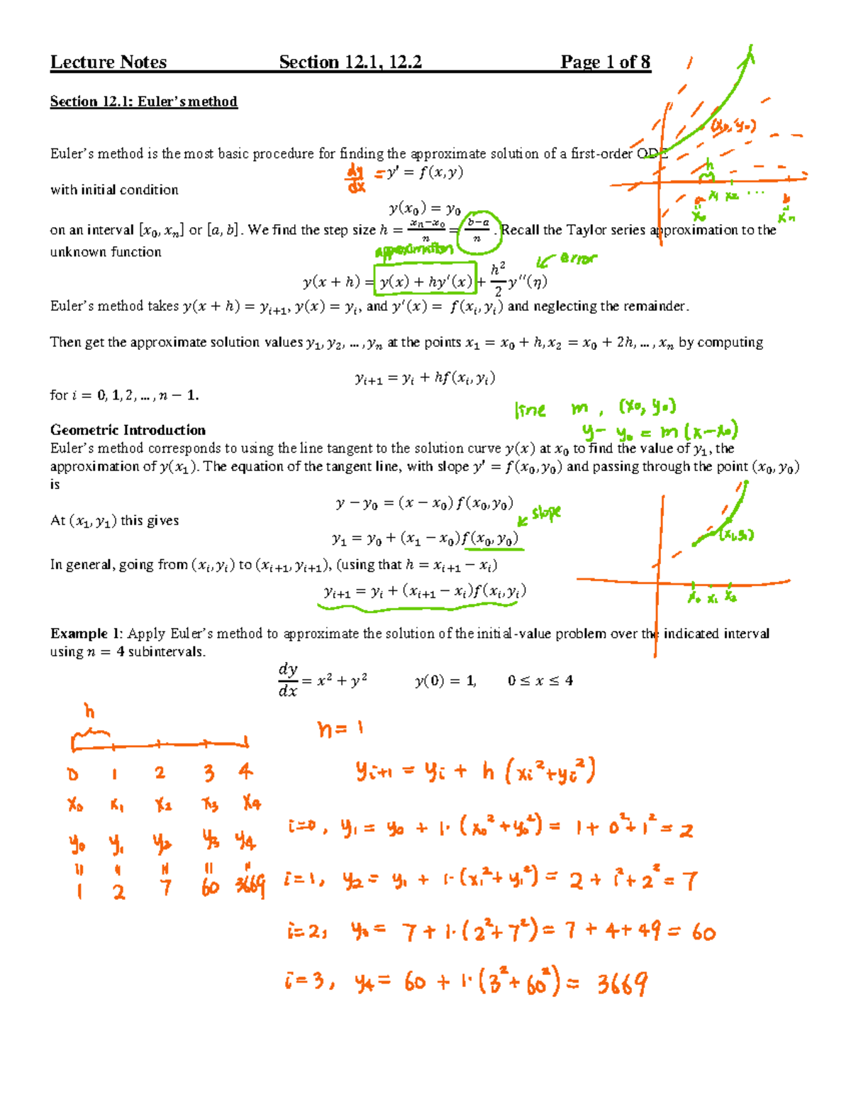 12.1 - Euler’s Method Homework Practice Review and Examples - Studocu