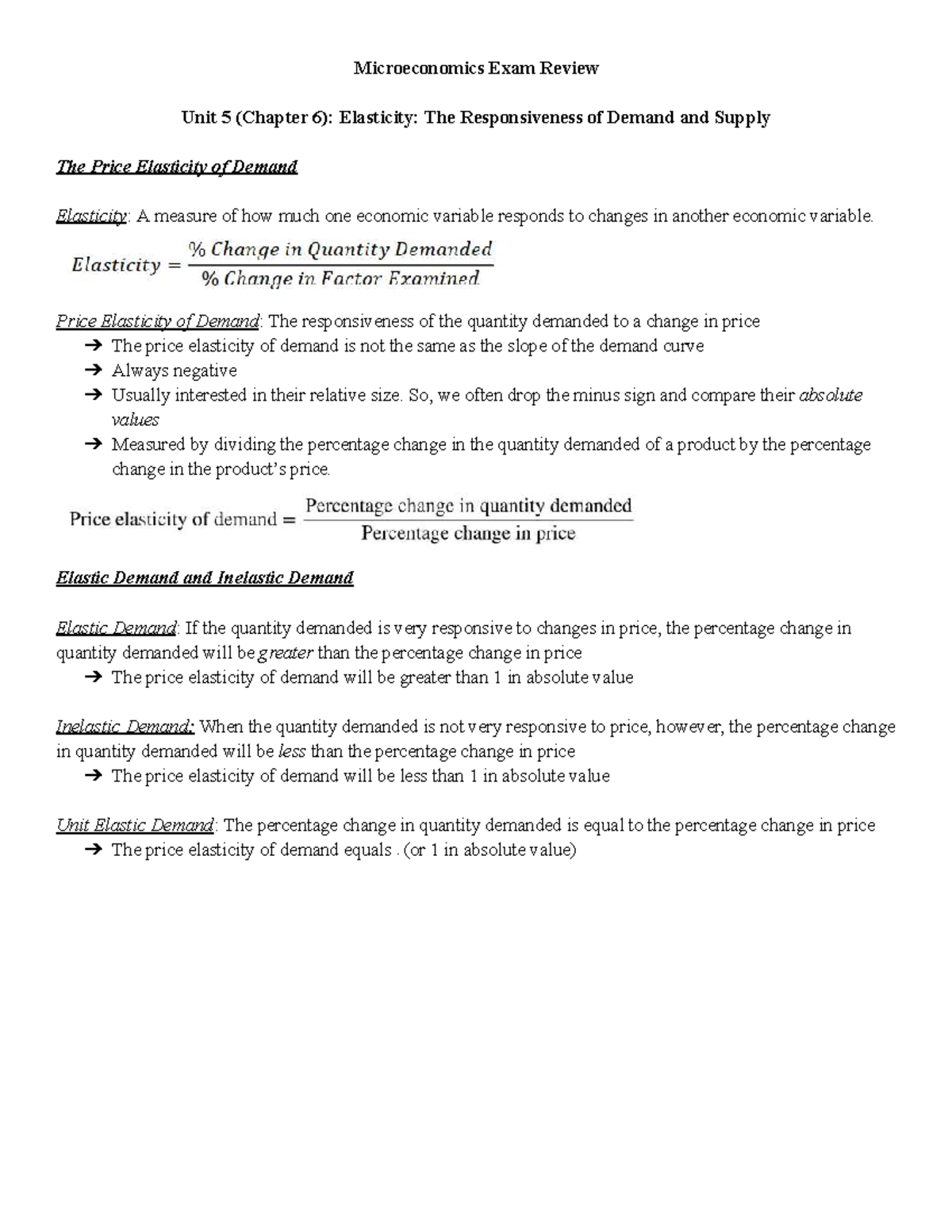 Microeconomics Exam Review: Unit 5 - Elasticity Concepts - Studocu