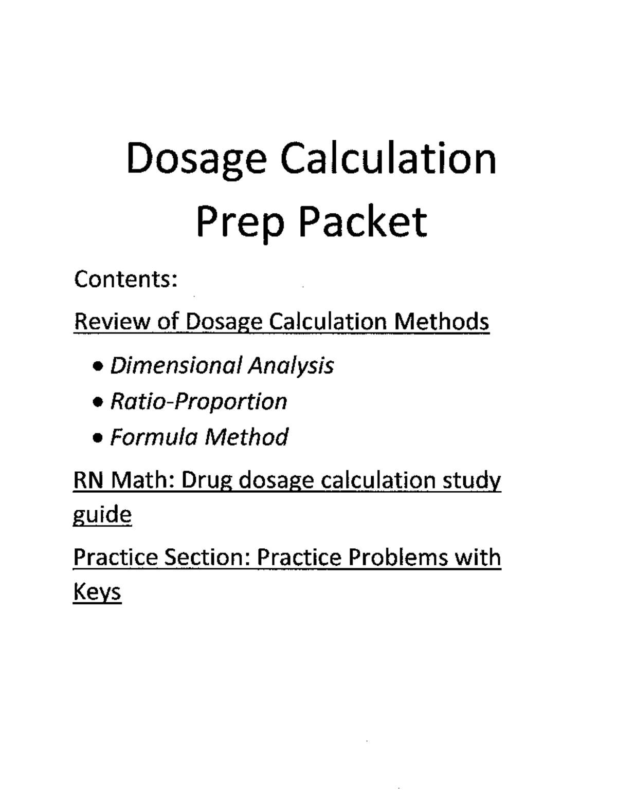 Dosage Calculation Final Exam Prep Packet - Studocu
