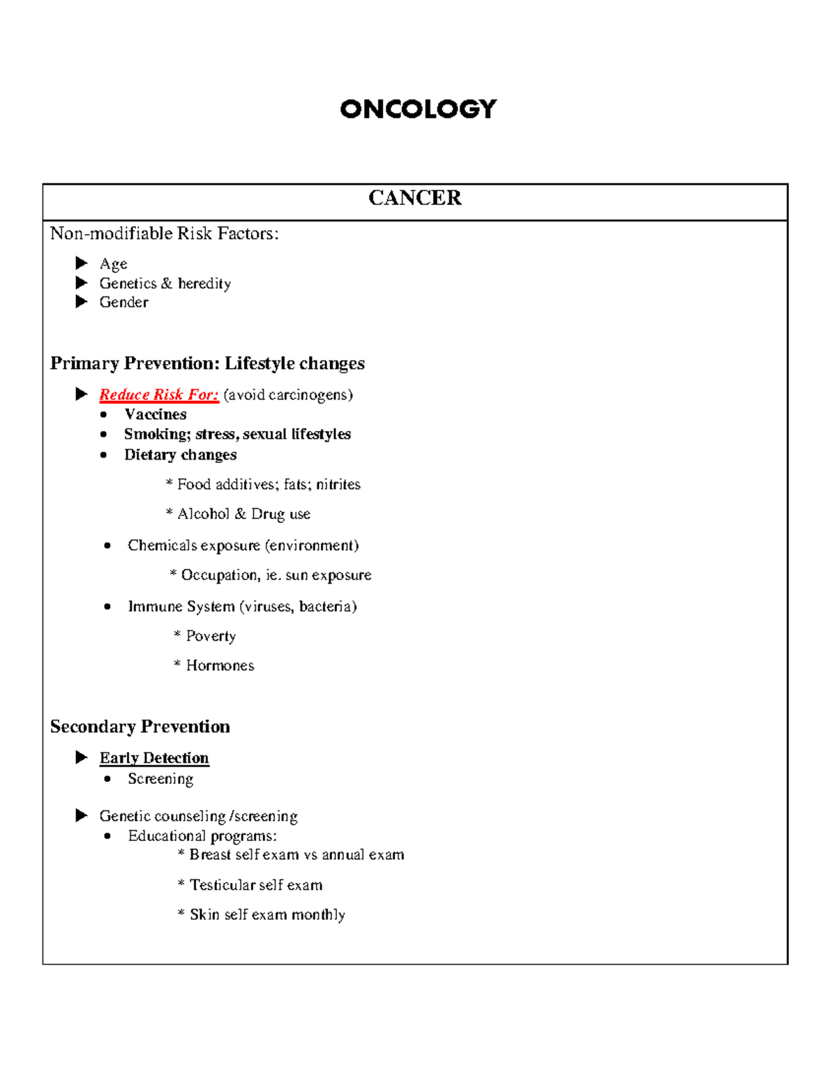Oncology 101: Comprehensive Notes on Cancer Risk, Prevention, and ...