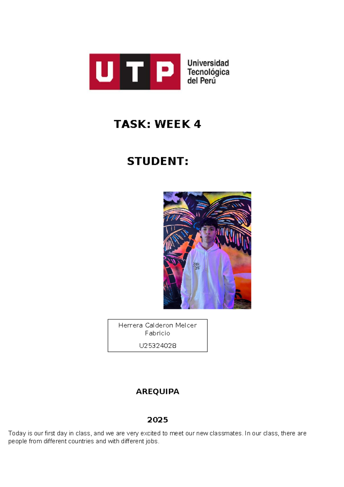 W4 English Task: Melcer Herrera - Class Introduction - Studocu
