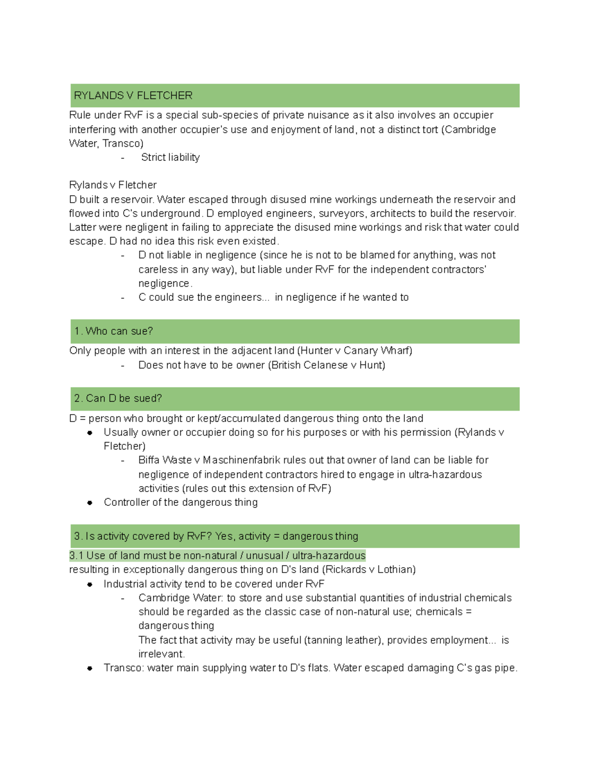 Rylands v Fletcher: Key Concepts and Legal Principles Explained - Studocu