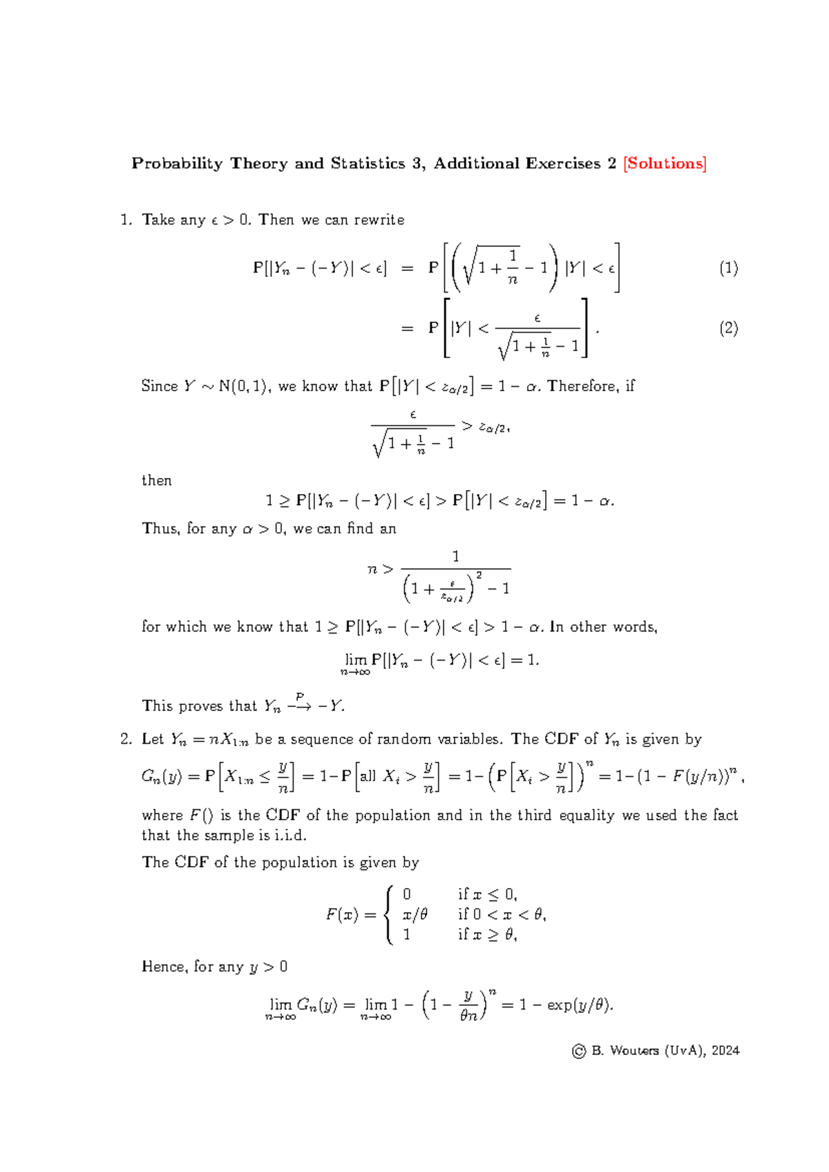 Probability Theory and Statistics 3: Additional Exercises 2 Solutions ...