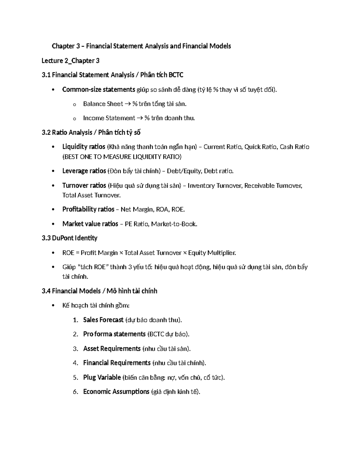 Chap 3 - Financial Statement Analysis & Models Lecture 2 - Studocu