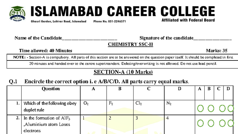 Chemistry 9th 3T: Signature Exam Questions and Answers - Studocu