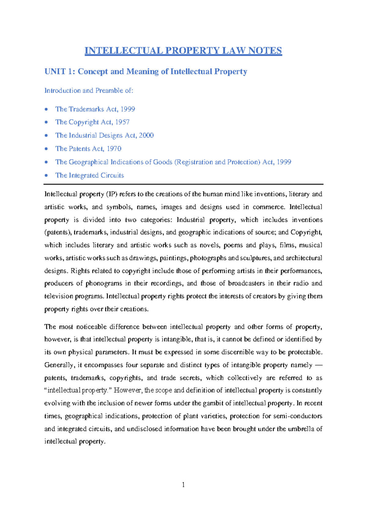 IPR - Intellectual Property Law Notes and Key Concepts - Studocu