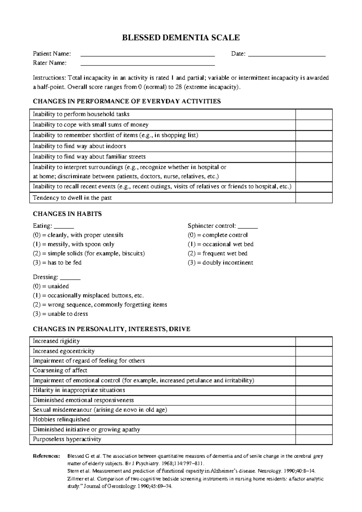 BDS - Blessed Dementia Scale Assessment Guide - Studocu