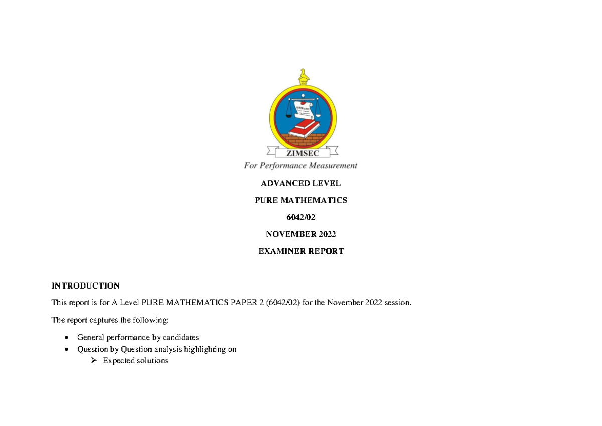 Advanced Level A Level PURE Mathematics 6042/02 Nov 2022 Examiner ...