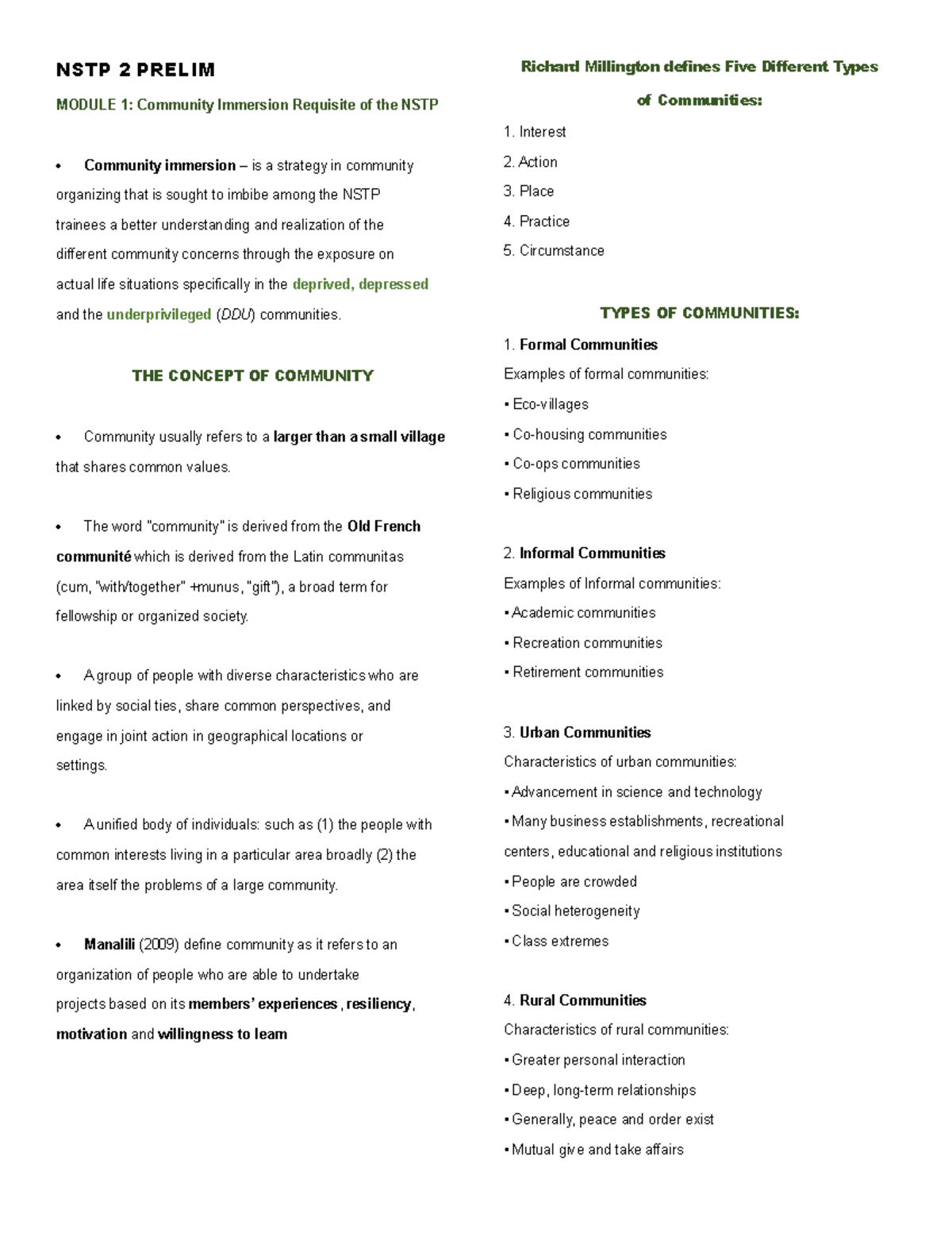 NSTP 2 Prelim: Understanding Community Types and Immersion Strategies ...