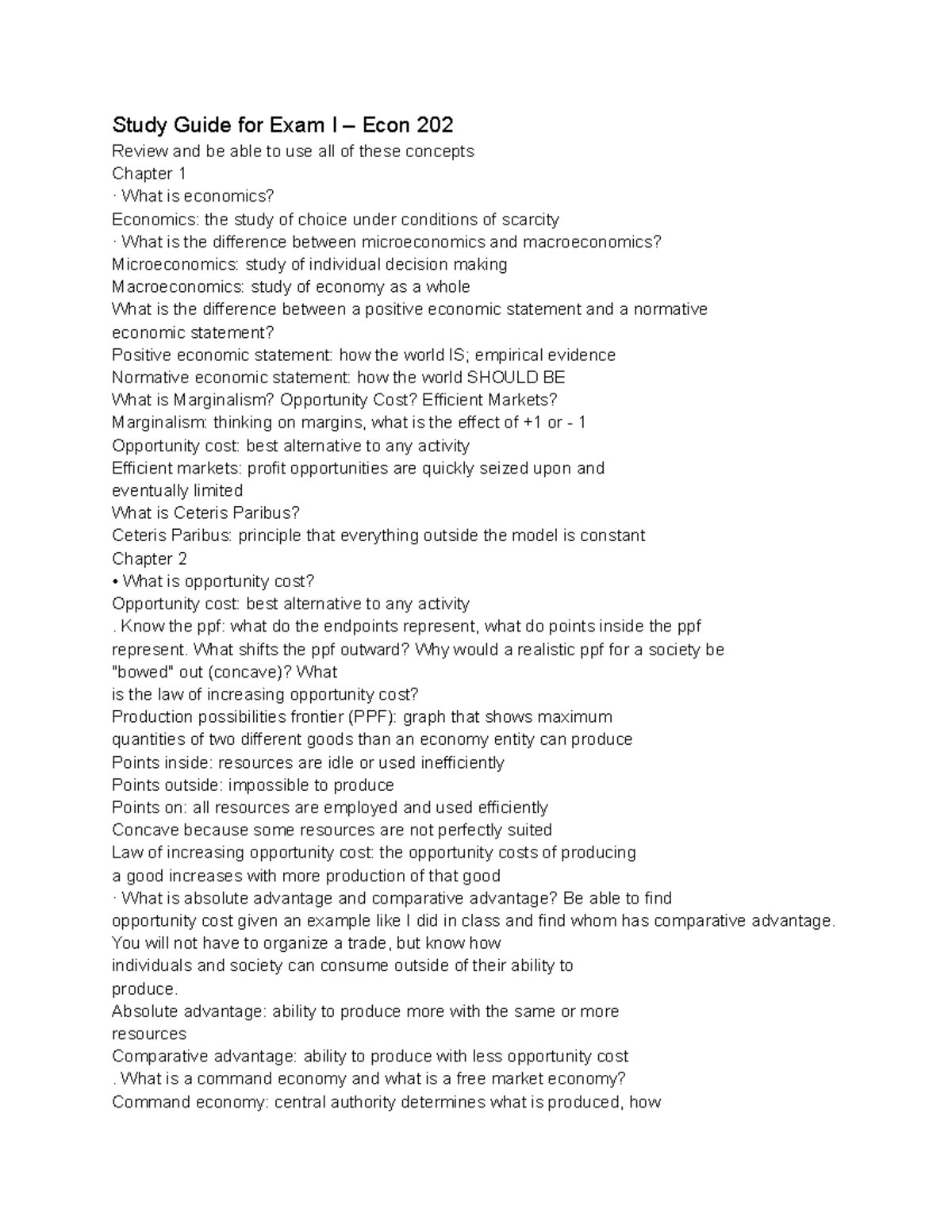 Econ 202 Study Guide for Exam I: Key Concepts Review - Studocu