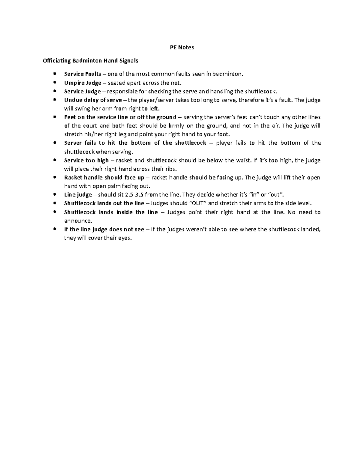 Officiating Hand Signals in Badminton - PE Notes - BS Psychology ...