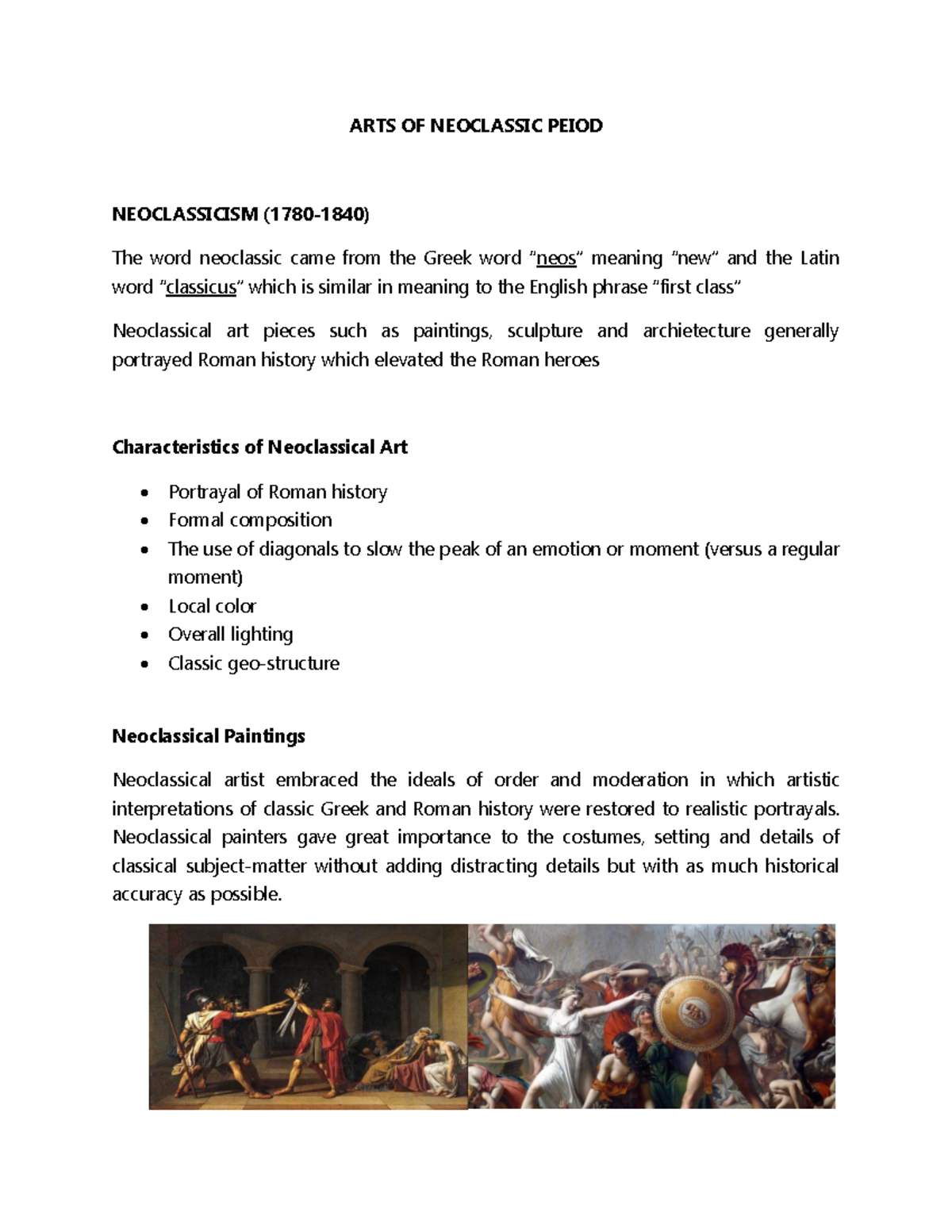 NEOCLASSICISM: ARTISTIC PRINCIPLES & ICONS (MAPEH-9) - Studocu